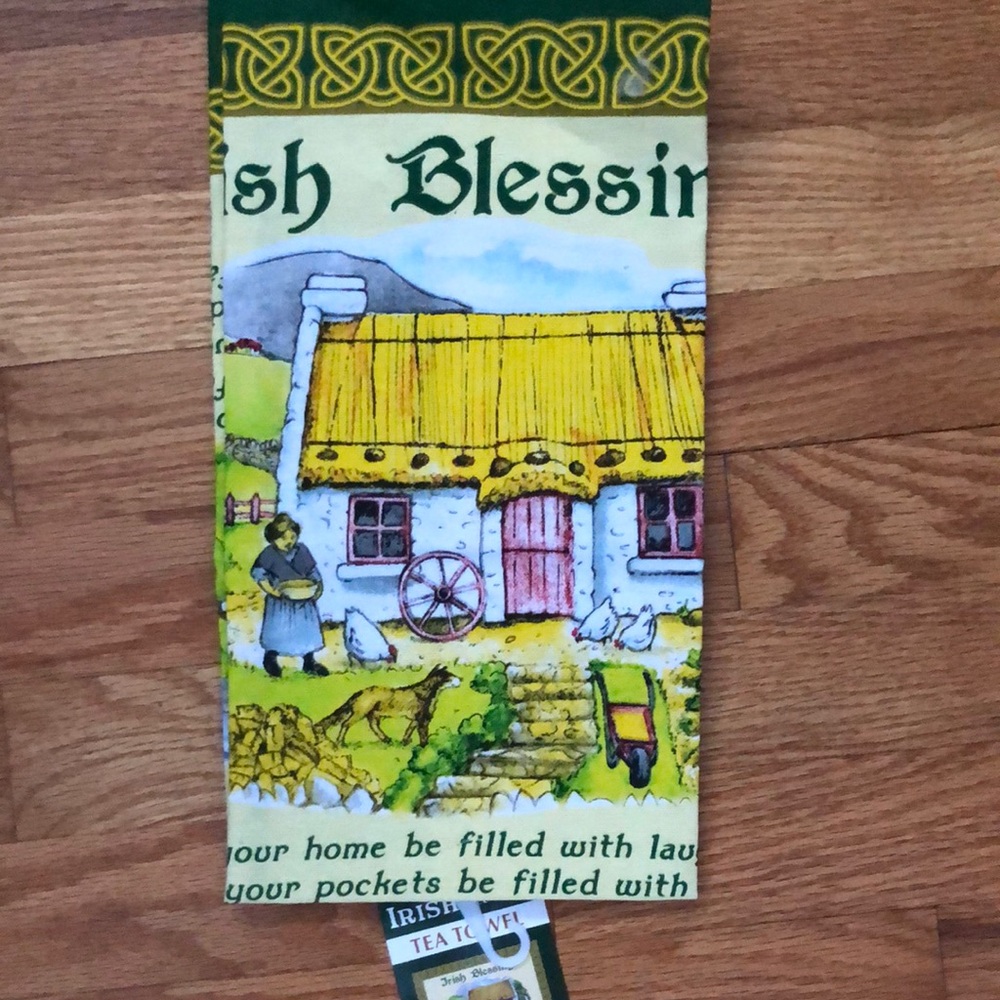 Irish Blessings Linen Tea Towel Cottages Farming Mill